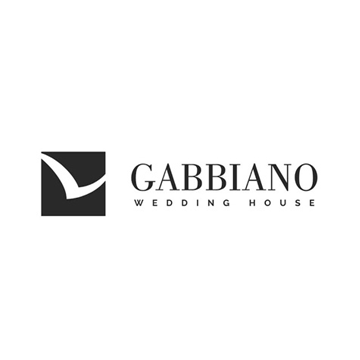Schwarz-weißes Logo mit einer Vogelsilhouette und dem Text GABBIANO WEDDING HOUSE auf weißem Hintergrund, perfekt für Brautmode-Liebhaber bei Dornröschen in Nürnberg.