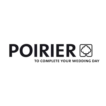 POIRIER-Logo mit einem Baumsymbol und dem Slogan TO COMPLETE YOUR WEDDING DAY in Fettschrift, inspiriert von der Brautmode bei Dornröschen in Nürnberg.