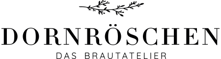 Logo mit Dornröschen Das Brautatelier in schwarzer Schrift und einem Zierzweig über dem Namen, der exklusive Brautmode aus Nürnberg widerspiegelt.